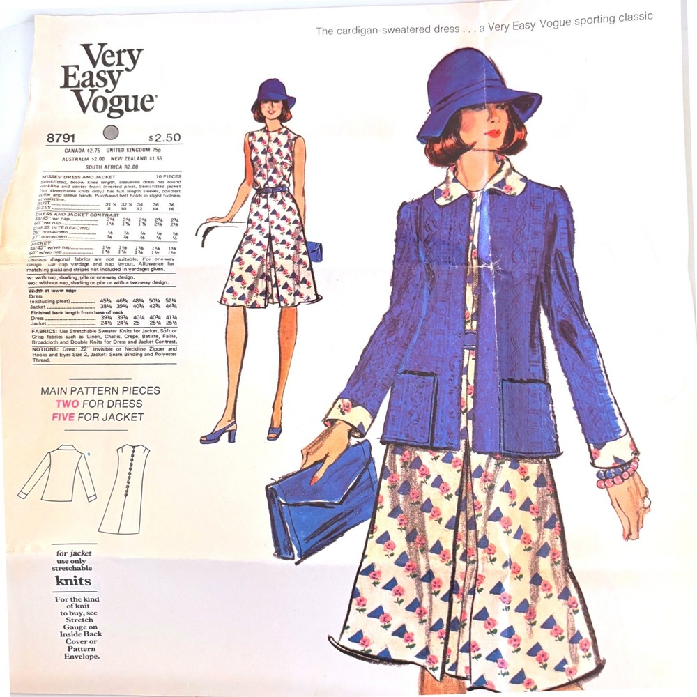 Vogue 8791 RARE Vtg 76 Scooter Dress Jacket Twinset Sz 10 RetroMod Catalog Pg UC